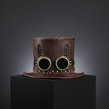 Haut-de-Forme Steampunk Cuir Marron avec Lunettes