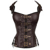 Corset Steampunk Cuir Marron Femme | Bustier Gothic avec Boucles Métal Bronze
