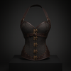 Corset Steampunk Marron Bretelles Cuir | Bustier Victorian Bronze Rivets