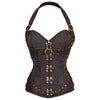 Corset Steampunk Marron Bretelles Cuir | Bustier Victorian Bronze Rivets