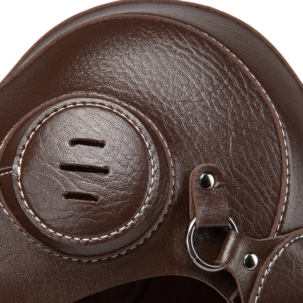 Casque Aviateur Steampunk Cuir avec Lunettes Vertes - Pilot Helmet Vintage