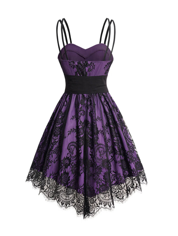 Robe Gothique Violette Dentelle Noire | Bustier Corset Laçage