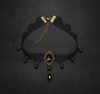 Collier Ras-de-Cou Gothique Victorien en Dentelle Noire - Pendentif Pierre Onyx et Perles