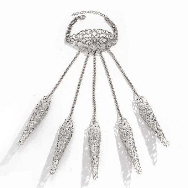 Protège-Ongles Gothiques Dentelle Noire avec Bracelet - Finger Armor Victorien