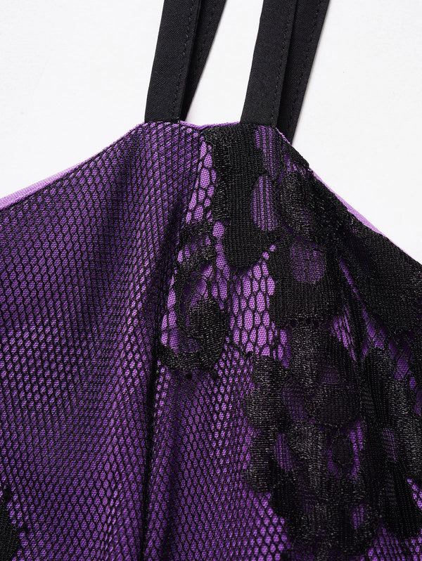 Robe Gothique Violette Dentelle Noire | Bustier Corset Laçage