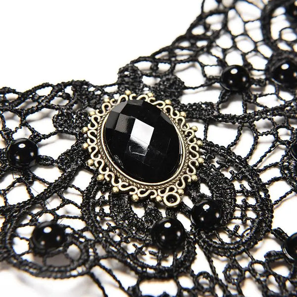 Collier Dentelle Gothique Victorien - Bijou Noir avec Pierre