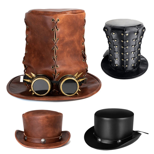 Hauts-de-Forme Steampunk Artisanaux en Cuir Véritable