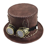 Haut-de-Forme Steampunk Cuir Marron avec Lunettes