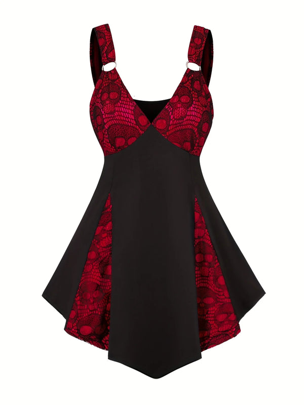 Robe Gothique Rouge Serpent Noir Asymétrique - Robe Pin-Up Dark Python