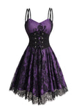 Robe Gothique Violette Dentelle Noire | Bustier Corset Laçage