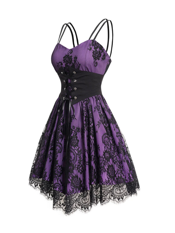 Robe Gothique Violette Dentelle Noire | Bustier Corset Laçage