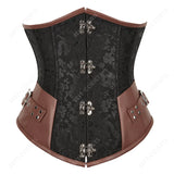 Corset Steampunk Cuir Marron Chaînes Bronze - Bustier Victorien Gothic Underbust