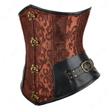 Corset Steampunk Cuir Marron Chaînes Bronze - Bustier Victorien Gothic Underbust