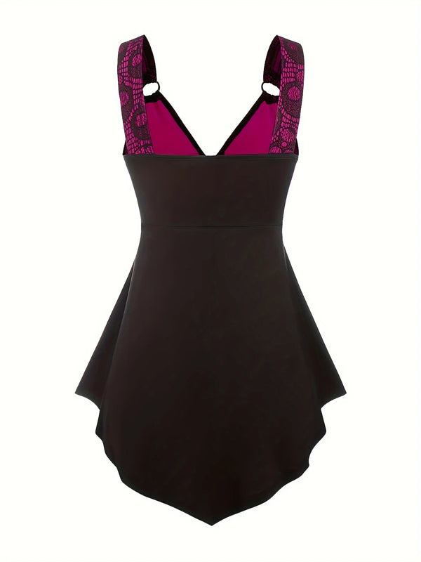 Robe Gothique Rouge Serpent Noir Asymétrique - Robe Pin-Up Dark Python