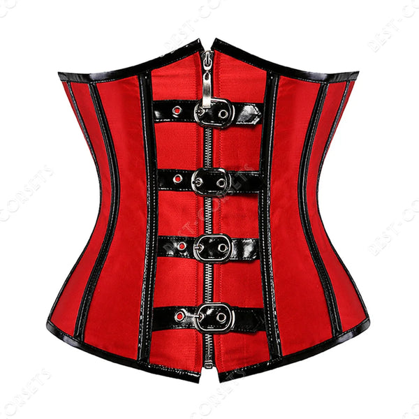 Corset Steampunk Cuir Marron Chaînes Bronze - Bustier Victorien Gothic Underbust