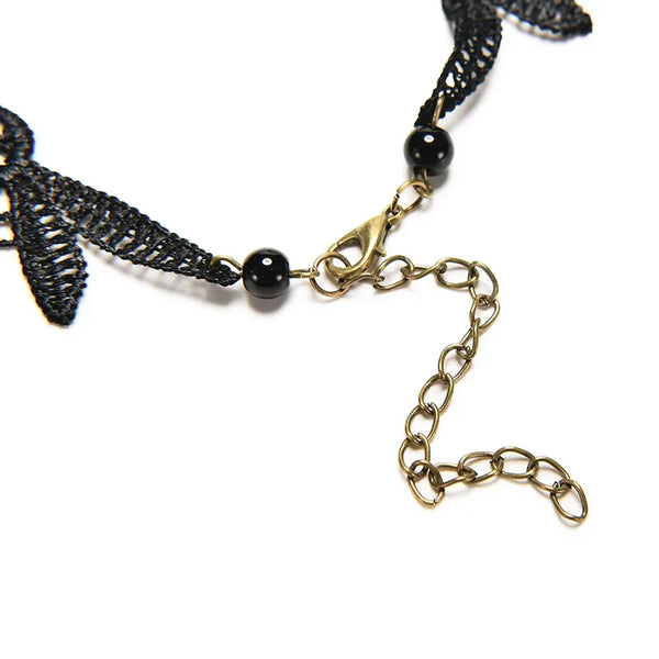 Collier Dentelle Gothique Victorien - Bijou Noir avec Pierre