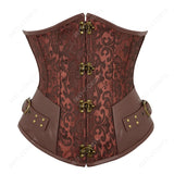 Corset Steampunk Cuir Marron Chaînes Bronze - Bustier Victorien Gothic Underbust