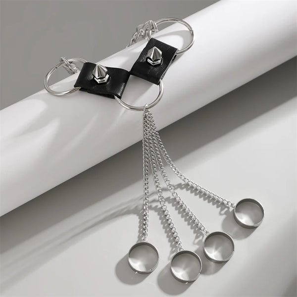 Bracelet-Bague Chaîne Gothique Acier Noir