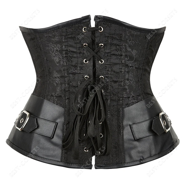 Corset Steampunk Cuir Marron Chaînes Bronze - Bustier Victorien Gothic Underbust