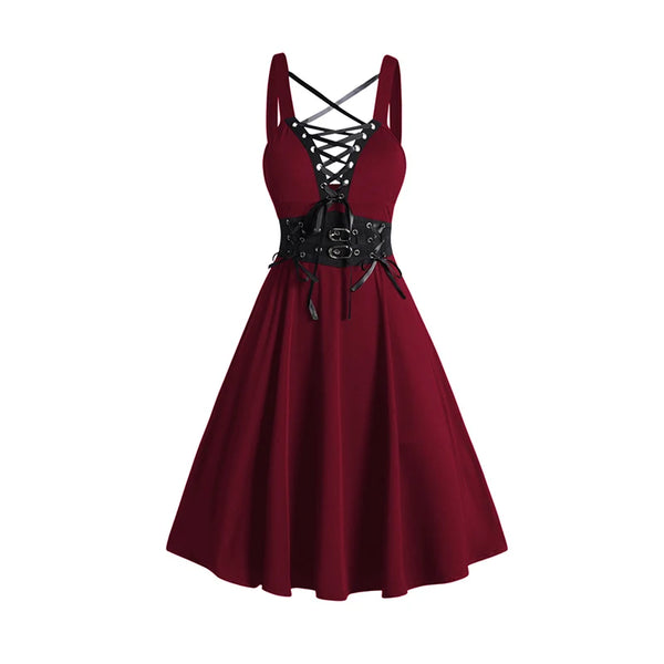 Ensemble Robe Gothique Steampunk Bordeaux avec Boléro Noir - 2 Pièces