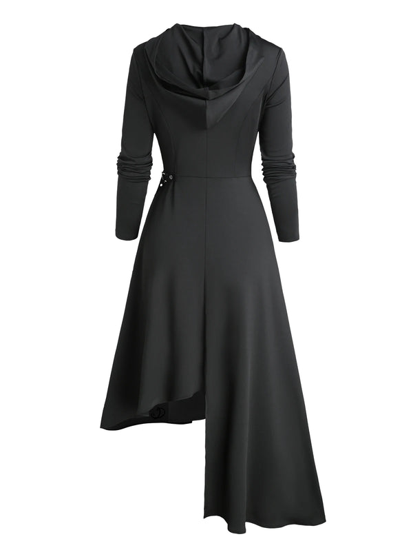 Robe Gothique Longue Noire à Capuche Asymétrique - Robe Sorcière Médiévale