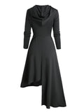 Robe Gothique Longue Noire à Capuche Asymétrique - Robe Sorcière Médiévale