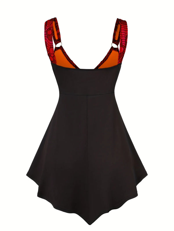 Robe Gothique Rouge Serpent Noir Asymétrique - Robe Pin-Up Dark Python