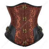 Corset Steampunk Cuir Marron Chaînes Bronze - Bustier Victorien Gothic Underbust
