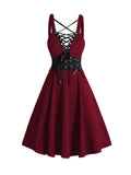 Ensemble Robe Gothique Steampunk Bordeaux avec Boléro Noir - 2 Pièces