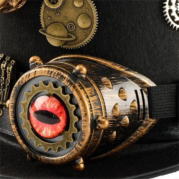 double lunettes steampunk, œil de cyclope, chapeau ingénieur rétro, accessoires steampunk, crânes steampunk, haut de forme noir