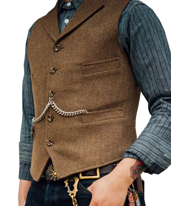 Gilet Homme Steampunk Marron à Chevrons
