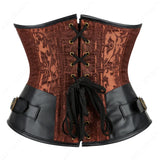 Corset Steampunk Cuir Marron Chaînes Bronze - Bustier Victorien Gothic Underbust