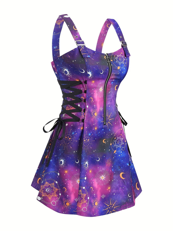 Robe Gothique Rouge Roses Noires Laçage - Robe Pin-Up Gothic Évasée