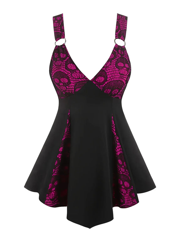 Robe Gothique Rouge Serpent Noir Asymétrique - Robe Pin-Up Dark Python