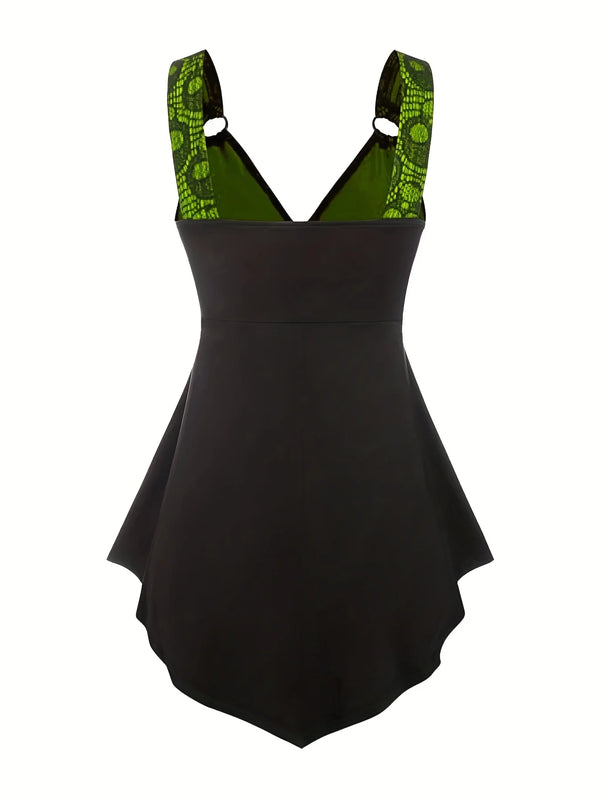 Robe Gothique Rouge Serpent Noir Asymétrique - Robe Pin-Up Dark Python