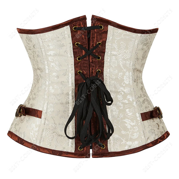 Corset Steampunk Cuir Marron Chaînes Bronze - Bustier Victorien Gothic Underbust