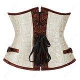 Corset Steampunk Cuir Marron Chaînes Bronze - Bustier Victorien Gothic Underbust