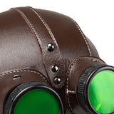 Casque Aviateur Steampunk Cuir avec Lunettes Vertes - Pilot Helmet Vintage