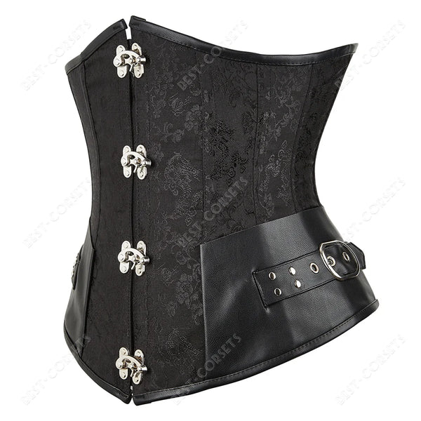 Corset Steampunk Cuir Marron Chaînes Bronze - Bustier Victorien Gothic Underbust