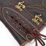 Corset Steampunk Cuir Marron Chaînes Bronze - Bustier Victorien Gothic Underbust