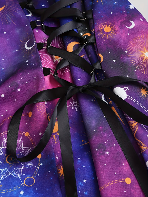 Robe Gothique Rouge Roses Noires Laçage - Robe Pin-Up Gothic Évasée