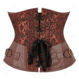 Corset Steampunk Cuir Marron Chaînes Bronze - Bustier Victorien Gothic Underbust
