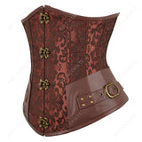 Corset Steampunk Cuir Marron Chaînes Bronze - Bustier Victorien Gothic Underbust