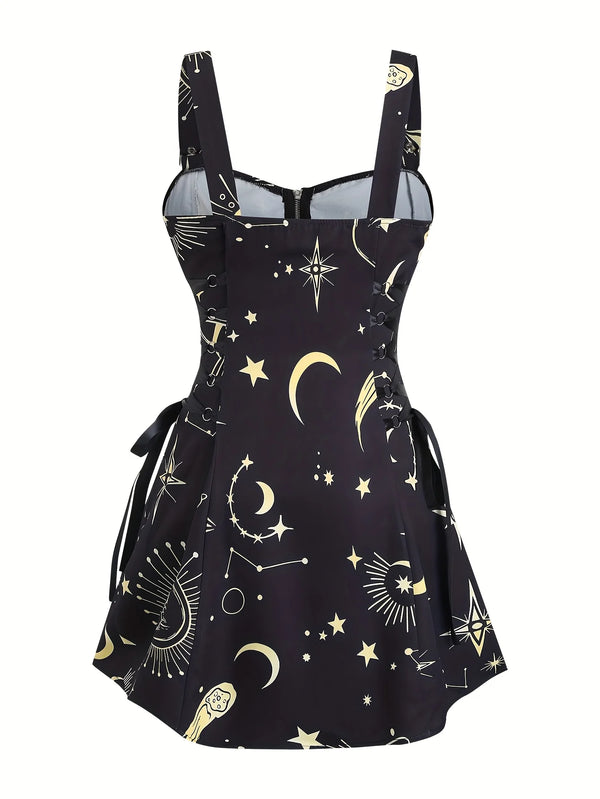 Robe Gothique Rouge Roses Noires Laçage - Robe Pin-Up Gothic Évasée