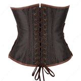 Corset Steampunk Cuir Marron Chaînes Bronze - Bustier Victorien Gothic Underbust