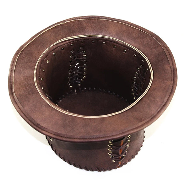 Haut-de-Forme Steampunk Cuir Marron avec Lunettes