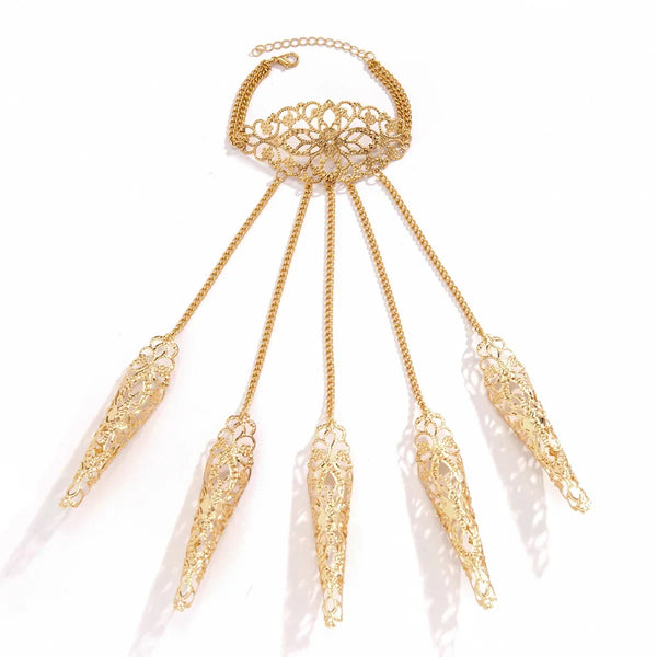Protège-Ongles Gothiques Dentelle Noire avec Bracelet - Finger Armor Victorien