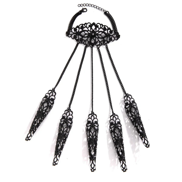 Protège-Ongles Gothiques Dentelle Noire avec Bracelet - Finger Armor Victorien