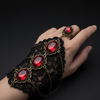Bracelet Bague Gothique Dentelle Noire Pierres Rouges - Slave Bracelet Victorien - Vermeil