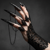 Protège-Ongles Gothiques Dentelle Noire avec Bracelet - Finger Armor Victorien